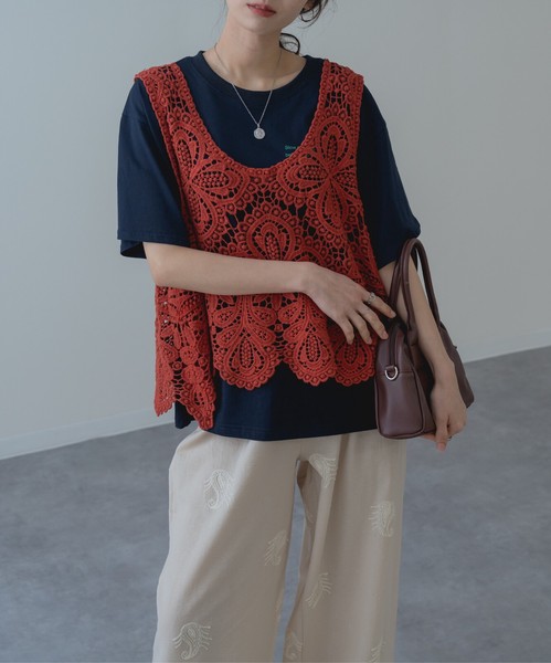 ◇再入荷◇【2026SS新商品】レースタンク　タンクトップ　レーストップス　カギ編み　クロシェ編み