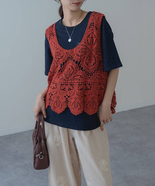 ◇再入荷◇【2026SS新商品】レースタンク　タンクトップ　レーストップス　カギ編み　クロシェ編み