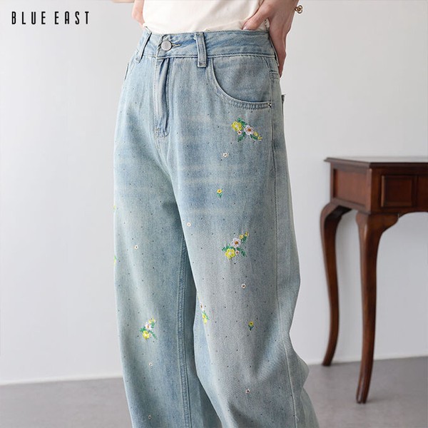 2026新作【フラワーブーケ刺繍デニムパンツ】ボトム　デニム　フラワー刺繍