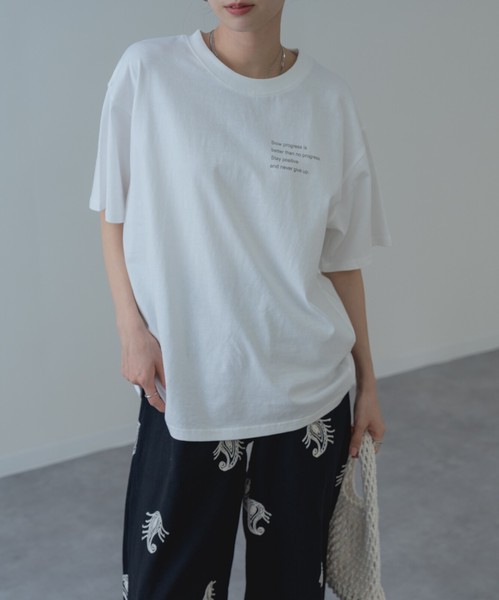 【2026SS新商品】胸刺繍Tシャツ　/　トップス　半袖　ロゴT　刺繍T　Tシャツ　無地　レディース