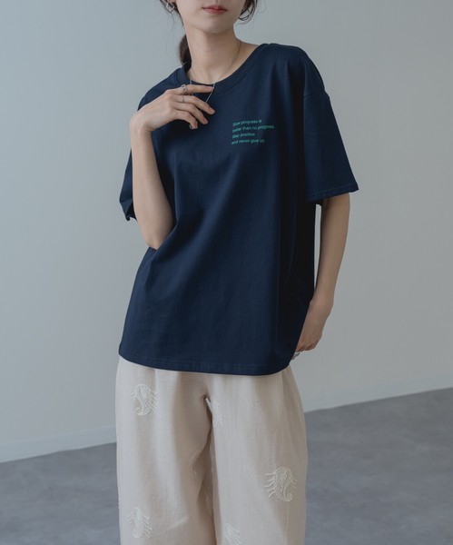 【2026SS新商品】胸刺繍Tシャツ　/　トップス　半袖　ロゴT　刺繍T　Tシャツ　無地　レディース