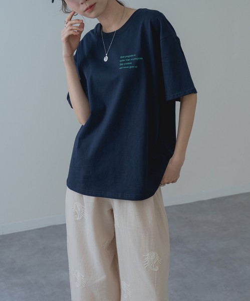 【2026SS新商品】胸刺繍Tシャツ　/　トップス　半袖　ロゴT　刺繍T　Tシャツ　無地　レディース