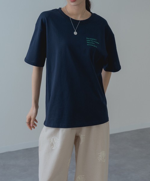 【2026SS新商品】胸刺繍Tシャツ　/　トップス　半袖　ロゴT　刺繍T　Tシャツ　無地　レディース
