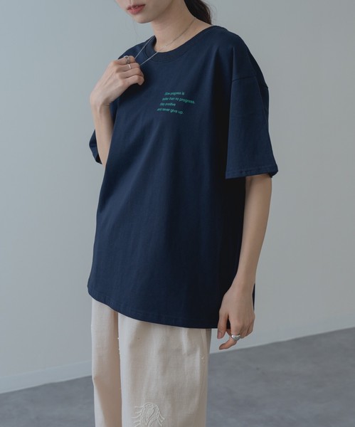 【2026SS新商品】胸刺繍Tシャツ　/　トップス　半袖　ロゴT　刺繍T　Tシャツ　無地　レディース