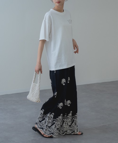 【2026SS新商品】胸刺繍Tシャツ　/　トップス　半袖　ロゴT　刺繍T　Tシャツ　無地　レディース