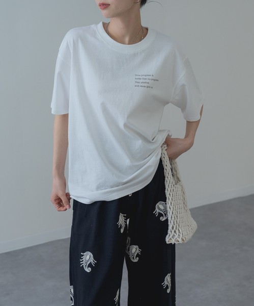 【2026SS新商品】胸刺繍Tシャツ　/　トップス　半袖　ロゴT　刺繍T　Tシャツ　無地　レディース