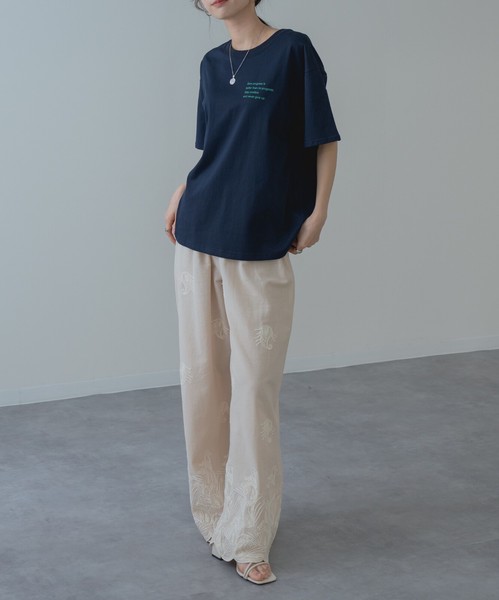 【2026SS新商品】胸刺繍Tシャツ　/　トップス　半袖　ロゴT　刺繍T　Tシャツ　無地　レディース