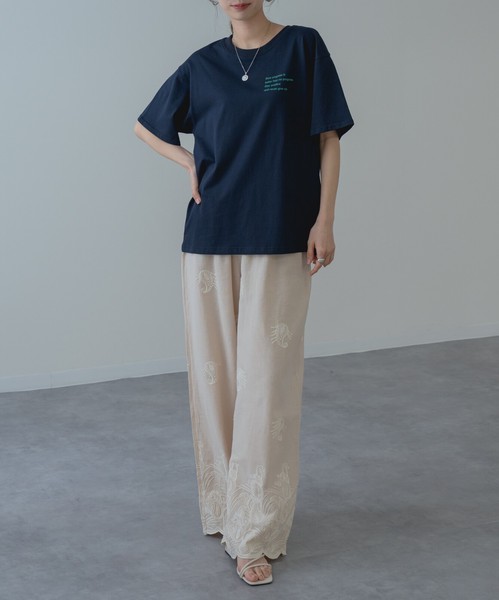【2026SS新商品】胸刺繍Tシャツ　/　トップス　半袖　ロゴT　刺繍T　Tシャツ　無地　レディース