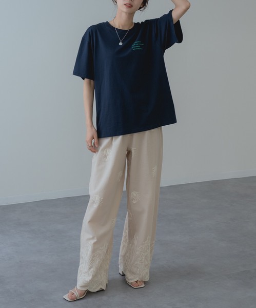 【2026SS新商品】胸刺繍Tシャツ　/　トップス　半袖　ロゴT　刺繍T　Tシャツ　無地　レディース