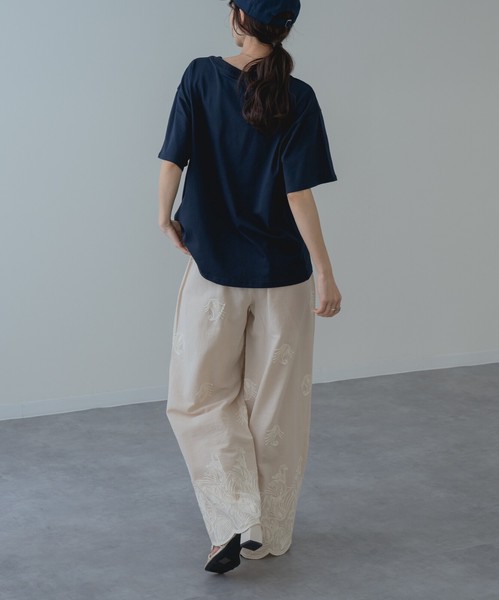 【2026SS新商品】胸刺繍Tシャツ　/　トップス　半袖　ロゴT　刺繍T　Tシャツ　無地　レディース