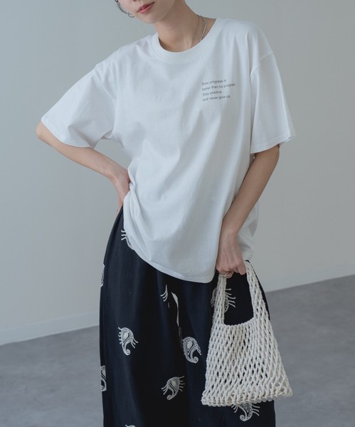 【2026SS新商品】胸刺繍Tシャツ　/　トップス　半袖　ロゴT　刺繍T　Tシャツ　無地　レディース