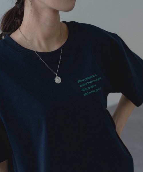 【2026SS新商品】胸刺繍Tシャツ　/　トップス　半袖　ロゴT　刺繍T　Tシャツ　無地　レディース