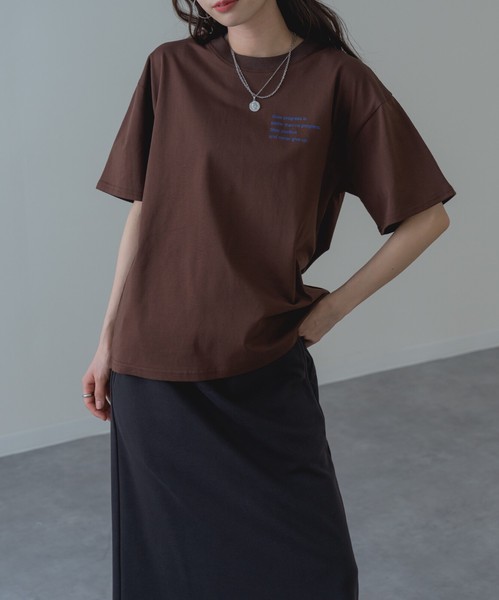 【2026SS新商品】胸刺繍Tシャツ　/　トップス　半袖　ロゴT　刺繍T　Tシャツ　無地　レディース