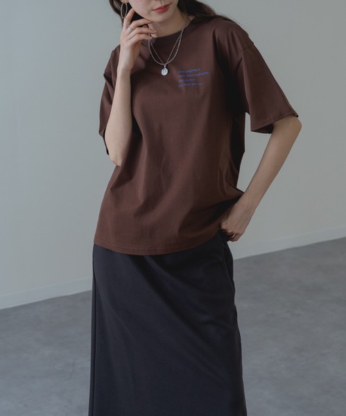 【2026SS新商品】胸刺繍Tシャツ　/　トップス　半袖　ロゴT　刺繍T　Tシャツ　無地　レディース