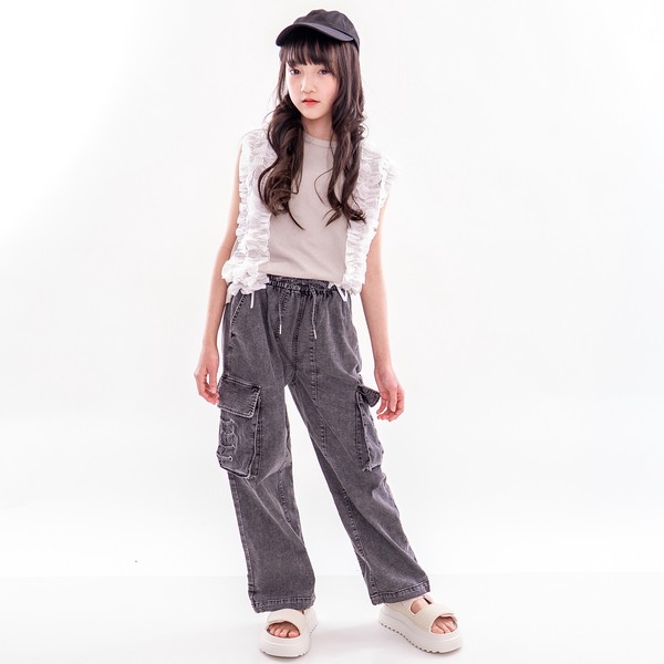 冷感！吸水速乾！UV！ストレッチ！ライトオンス　編み上げカーゴパンツ　裾アジャスタ-　71034　120-160㎝