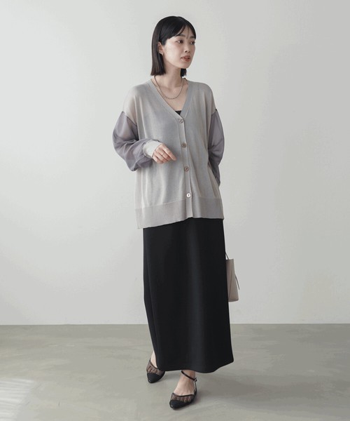 【SALE】サラサラ袖シアーニットカーディガン◇シャリ感のあるニット×ラメシアー袖のカーデ 2026新作