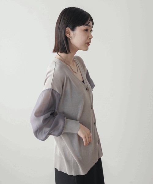 【SALE】サラサラ袖シアーニットカーディガン◇シャリ感のあるニット×ラメシアー袖のカーデ 2026新作
