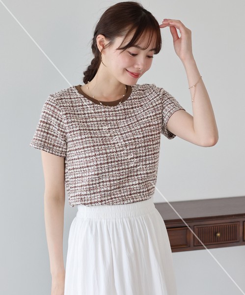 【人気】【再入荷】《ツイードTシャツ》カットソー 　ツイード　トップス　レディース　SS