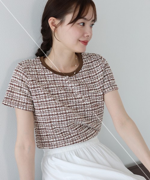 【人気】【再入荷】《ツイードTシャツ》カットソー 　ツイード　トップス　レディース　SS