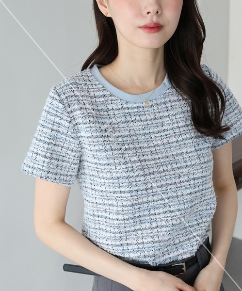 【人気】【再入荷】《ツイードTシャツ》カットソー 　ツイード　トップス　レディース　SS