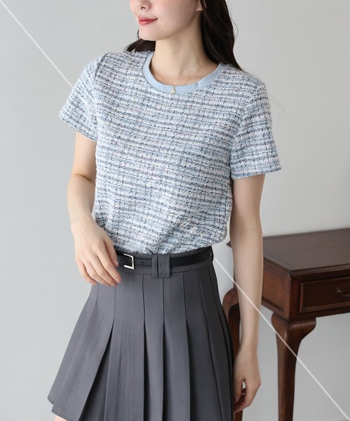 【人気】【再入荷】《ツイードTシャツ》カットソー 　ツイード　トップス　レディース　SS