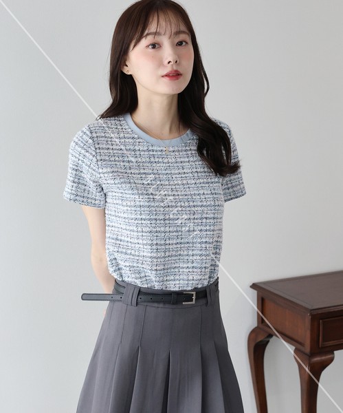 【人気】【再入荷】《ツイードTシャツ》カットソー 　ツイード　トップス　レディース　SS