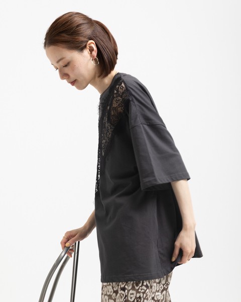 【再入荷】レース切替 ビッグTシャツ　●6/4・6/17日追加入荷