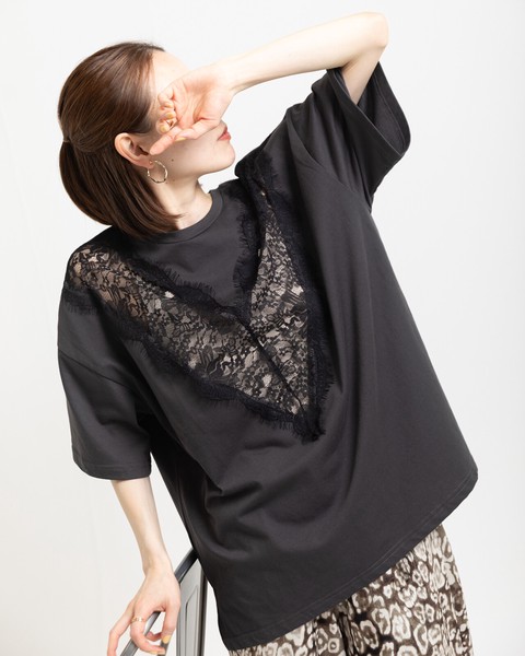 【再入荷】レース切替 ビッグTシャツ　●6/4・6/17日追加入荷