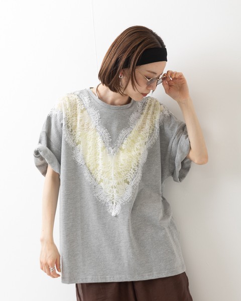 【再入荷】レース切替 ビッグTシャツ　●6/4・6/17日追加入荷