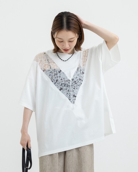 【再入荷】レース切替 ビッグTシャツ　●6/4・6/17日追加入荷