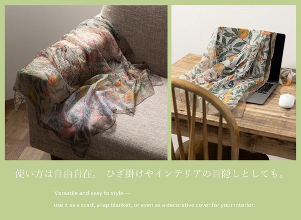 Jubilee ウィリアムモリス柄 シフォン スカーフ 90x90cm 苺泥棒 ファッション雑貨 日差し対策