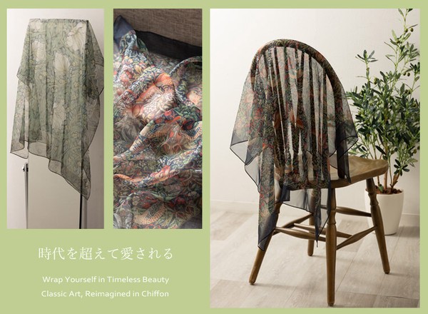 Jubilee ウィリアムモリス柄 シフォン スカーフ 90x90cm 苺泥棒 ファッション雑貨 日差し対策