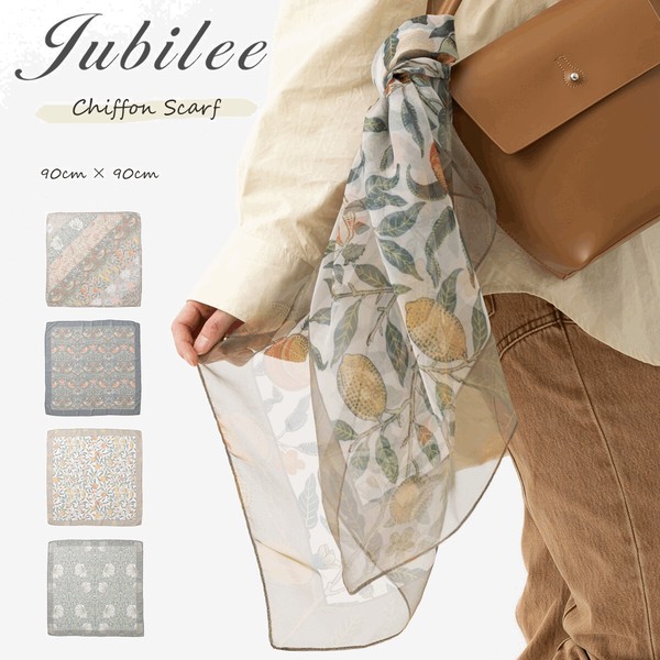 Jubilee ウィリアムモリス柄 シフォン スカーフ 90x90cm 苺泥棒 ファッション雑貨 日差し対策