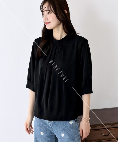 再入荷【ハイネックタックブラウス】新色登場　シャツ　トップス　半袖