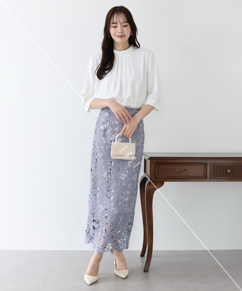 再入荷【ハイネックタックブラウス】新色登場　シャツ　トップス　半袖