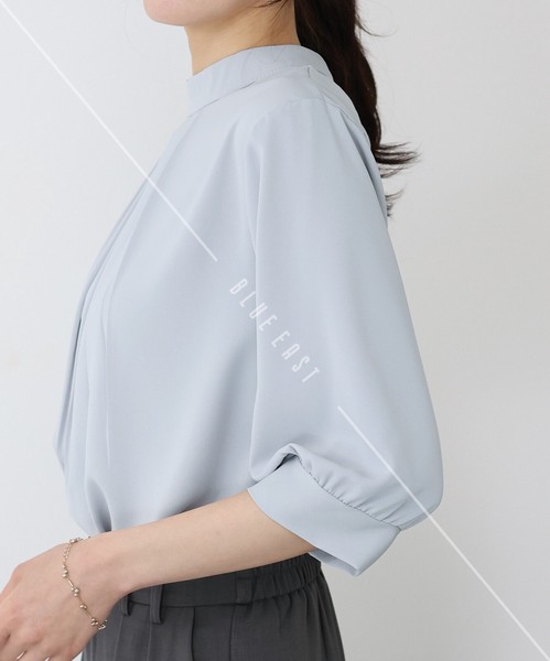 再入荷【ハイネックタックブラウス】新色登場　シャツ　トップス　半袖