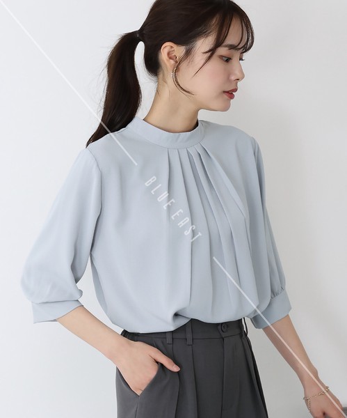 再入荷【ハイネックタックブラウス】新色登場　シャツ　トップス　半袖