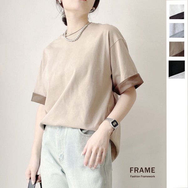 【2026新作】綿天竺袖配色半袖Tシャツ