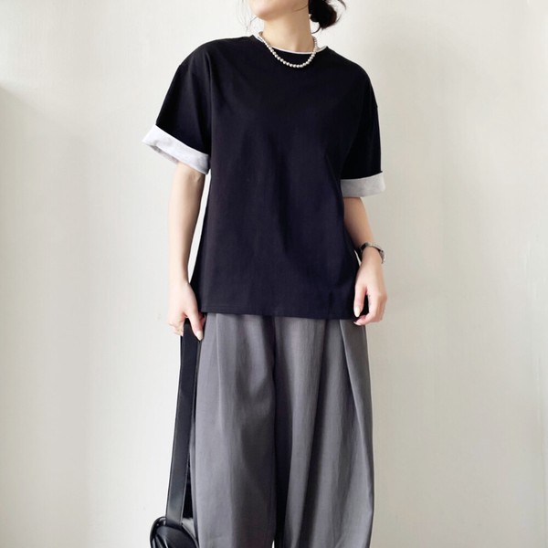【2026新作】綿天竺袖配色半袖Tシャツ