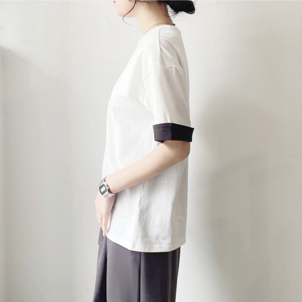 【2026新作】綿天竺袖配色半袖Tシャツ