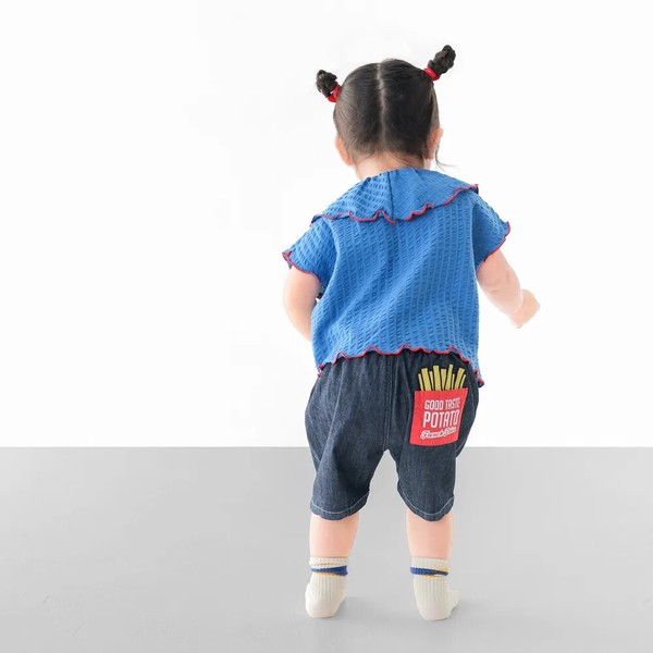 人気！ワッペンライトデニムハーフ / C2057 / 80cm-130cm
