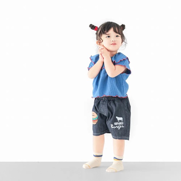 人気！ワッペンライトデニムハーフ / C2057 / 80cm-130cm