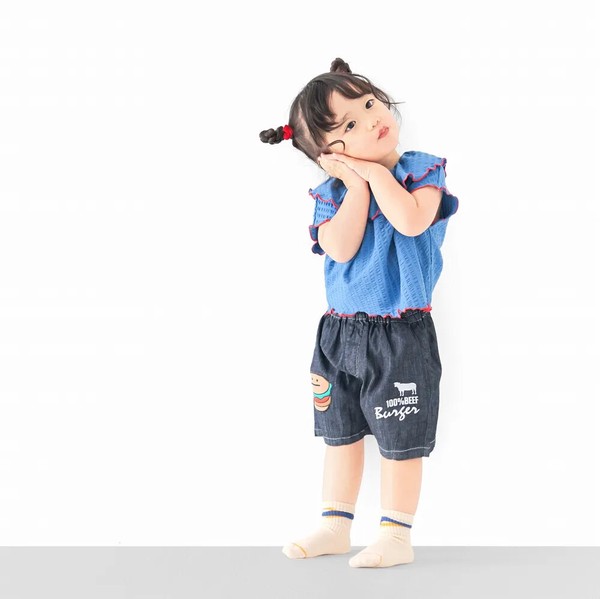 人気！ワッペンライトデニムハーフ / C2057 / 80cm-130cm