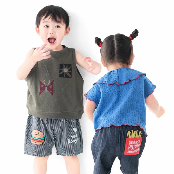 人気！ワッペンライトデニムハーフ / C2057 / 80cm-130cm