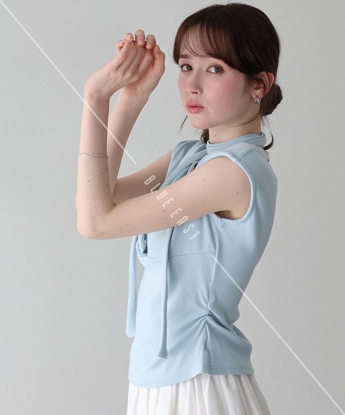 2026新作【タイ付きノースリーブドレープカットソー】カットソー 　ドレープ　レディース