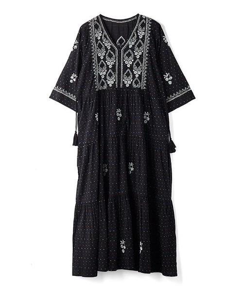 インド綿　刺繡ワンピース　Mサイズ　レディース