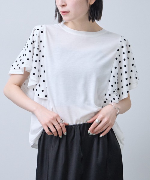 フロッキードットチュールドッキングTシャツ 2026春夏　Economico