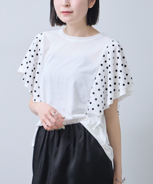 フロッキードットチュールドッキングTシャツ 2026春夏　Economico