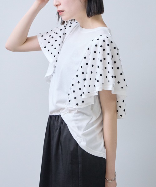 フロッキードットチュールドッキングTシャツ 2026春夏　Economico