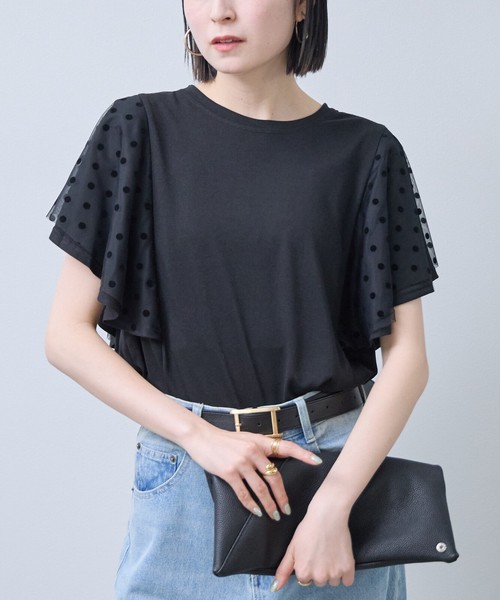 フロッキードットチュールドッキングTシャツ 2026春夏　Economico